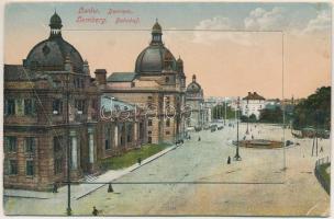 Lviv, Lwów, Lemberg; Dworzec / Bahnhof / railway station, tram. leporellocard with 8 pictures (Rb)