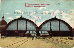 1917 Lviv, Lwów, Lemberg; Hale dworca kolejowego / Bahnhofperron / railway station (EM)