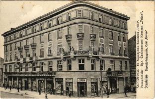 Ivano-Frankivsk, Stanislawów, Stanislau; Ul. Sapiezynska, Kawiarnia Union / Sapiezynskagasse, Café Union / street view, Café Union, shop of Jaeger (fl)