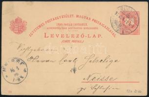 1896 5kr díjjegyes milleniumi képeslap vágási hibával (a teljes címoldal lefelé tolódott) "BUDAPEST KIÁLLÍTÁS 1. SZ." alkalmi bélyegzéssel Németországba