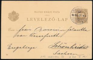 1896 2kr díjjegyes milleniumi képeslap "BUDAPEST KIÁLLÍTÁS 2. SZ." alkalmi bélyegzéssel Németországba