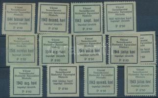 1943-1945 13 db Városi temetkezési biztosító egylet Miskolc tagsági bélyeg