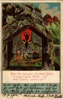 1903 Hier fiel herunter Kraxler Stix, er brach seine Pfeife und das Knack - sonst nix! / Bizarr krampuszos lap / Krampus bizarre. Art Nouveau litho (EK)