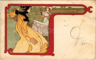 1899 (Vorläufer) Tenisz / Tennis. Dietrich & Co Bruxelles Art Nouveau litho s: Victor Mignot (EB)