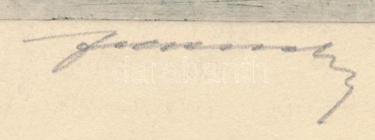 Olvashatatlan jelzéssel: Hősök tere, Városligeti-tó a Zielinski híddal. Rézkarc, papír, 15x19 cm