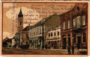 1917 Árpatarló, Ruma; Fő utca, templom, lisztraktár. Josef Rosenzweig kiadása / Mehlhandlung / main street, flour shop (EK)