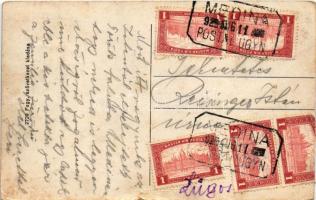 1922 Medina (Tolna), Sió híd + "POSTAI ÜGYN." (szakadás / tear)