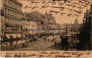 1901 Praha, Prag; Der Wenzelsplatz / square, tram, shop of A. Bauer (fl)