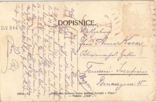 Ledce u Plzne, Rozhledna na Krkavci 505 m., postavena r. 1900 dle plánu prof. J. Kubese, postavil Od...