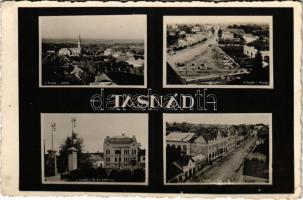 1943 Tasnád, látkép, Piactér, M. kir. adóhivatal, utca. Löwinger L. kiadása / general view, market square, tax office, street (EK)