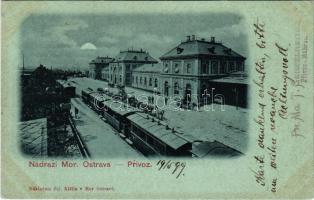 1899 (Vorläufer) Ostrava-Prívoz, Nádrazí / railway station, train + "TEMESVÁR KÉZBESÍTŐHIVATAL"