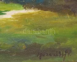 Olvashatatlan jelzéssel: Hazafelé. Olaj, vászon, kartonon. Szélein kissé kopott. Dekoratív fakeretbe...