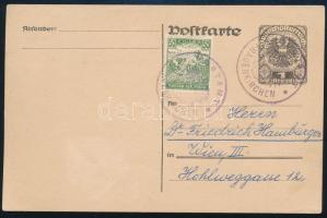 1921 1K osztrák díjjegyes levelezőlap Arató 50f díjkiegészítéssel FRAUENKIRCHEN ritka bélyegzéssel Bécsbe küldve (sérült levelezőlap / damaged PS-card)