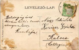 Kunbaja, utca részlet, Ripp Bernát üzlete és saját kiadása (ragasztónyom / glue marks)