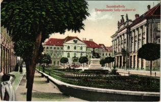 1916 Szombathely, Templom tér, Szily János szobor, villamos (EK)