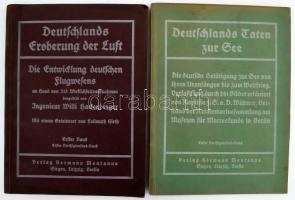 2 db I. világháborús füzet (német légierő, haditengerészet): Deutschlands Eroberung der Luft. Erster Band. + Deutschlands Taten zur See. Montanus-Bücher. Herausgegeben von Walther Stein. Siegen-Leipzig-Berlin, 1915, Hermann Montanus. Gazdag képanyaggal illusztrálva. Német nyelven. Kiadói papírkötés, jó állapotban, részben kissé fakó borítóval.