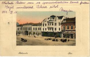 1913 Békéscsaba, Fő tér, Városháza, Szabó Albert üzlete, piac. W.L. Bp. 6521. Tevan Adolf kiadása (fl)