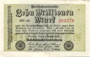 Német Birodalom / Weimari Köztársaság 1923. 10.000.000M (3x) variáns Hakensterne vízjellel, egymás utáni sorszámokkal T:I,I-