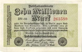 Német Birodalom / Weimari Köztársaság 1923. 10.000.000M (3x) variáns "Hakensterne" vízjell...