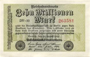 Német Birodalom / Weimari Köztársaság 1923. 10.000.000M (3x) variáns "Hakensterne" vízjell...