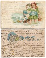 48 db RÉGI hosszú címzéses üdvözlő képeslap vegyes minőségben, lithokkal / 48 pre-1905 greeting post...