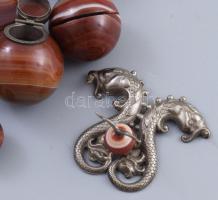 cca 1890, 8 részes agát irodai szett: tapper, fényképtartó gömblábai, pecsételő, tintatartó tartály,...