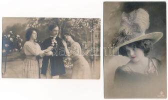 41 db RÉGI zsáner motívum képeslap vegyes minőségben: hölgyek / 41 pre-1945 motive postcards in mixe...