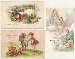 3 db RÉGI húsvéti litho üdvözlő képeslap vegyes minőségben / 3 pre-1949 Easter litho greeting postcards in mixed quality