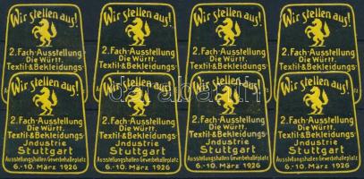 1926 2. Textil- és ruhaipari szakkiállítás Stuttgart, Württemberg levélzáró tétel stecklapon.