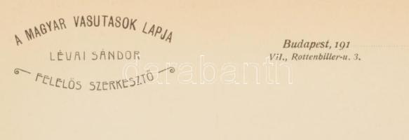 cca 1910, Magyar Vasutasok Lapja Lévai Sándor felelős szerkesztő fejléces, ADRIA vízjeles levélpapír...
