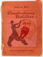 1910 Simplicissimus-Kalender für 1910. München, (1909), Albert Langen. 108 p. Fekete-fehér képekkel, karikatúrákkal gazdagon illusztráltt. Kiadói papírkötés, hátsó borító és utolsó néhány lap hiányzik.