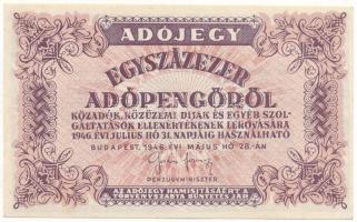 1946. 100.000AP sorszám és vízjel nélkül, hátoldalán "5600/1946" rendeletszámmal T:AU Adamo P51/1