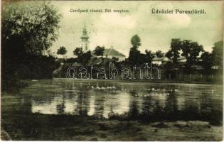 1910 Poroszló, Cserőparti részlet, református templom (EK)