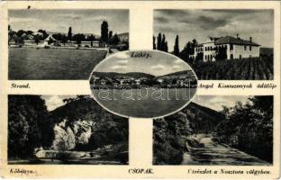 1941 Csopak, Kőbánya, strand, Angol Kisasszonyok üdülője, út részlet a Nosztora völgyben, látkép. Kiadja Dömötör Vilmos (ázott sarkok / wet corners)