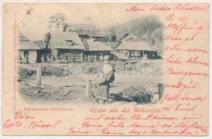 1898 (Vorläufer) Gruss aus der Bukowina. Rumänisches Bauernhaus / Bukovinai népviselet, Román parasztház / Romanian folklore from Bucovina, peasant house. Verlag v. Leon König (Czernowitz) (EB)