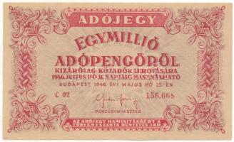 1946. 1.000.000AP 6 jegyű sorszámmal, hátoldalon fordított címerrel és "amelyeknek" elírással T:AU Adamo P53Ah