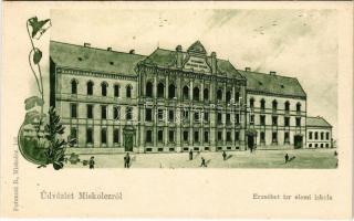 Miskolc, Erzsébet izraelita (zsidó) elemi iskola. Ferenczi B. kiadás, Art Nouveau, floral