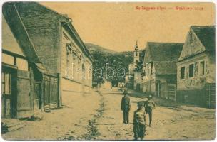 1916 Szilágysomlyó, Simleu Silvaniei; Báthory utca, templom. Heimlich K. kiadása / street, church (EB)