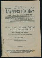 1936 Árverési Közlöny XVII. évf. 172. sz., 1936. júl. 31. A M. Kir. Postatakarékpénztár árverési csarnokában 1936. évi augusztus hó 1-én árverésre kerülő tárgyak jegyzéke. Függelék: az árverési csarnok helyiségein kívül tartandó árverések sorrendje. Bp., M. Kir. Postatakarékpénztár, 34+(4) p. Kiadói tűzött papírkötés, kissé viseltes borítóval.