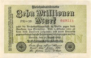 Német Birodalom / Weimari Köztársaság 1923. 10.000.000M Hakensterne vízjellel, érdekes lemezhibákkal, nyomdai festéknyomokkal T:I
