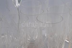 Vizes kancsó 10 pohárral, Metszett üveg, hibátlan 30 cm, 13 cm