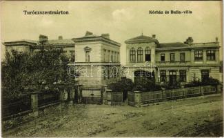 Turócszentmárton, Turciansky Svaty Martin; Kórház és Bulla villa. Moskóczi Ferencné kiadása / hospital and villa