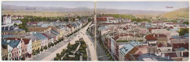 1920 Eperjes, Presov; Fő utca. K. Székely kiadása, 2-részes kinyitható pnaorámalap / main street. 2-tiled folding panoramacard (hajtásnál szakadt / bent til broken)