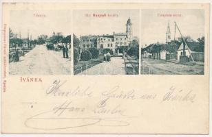 1908 Pozsonyivánka, Iványi, Ivánka, Ivanka pri Dunaji; Fő utca, Gróf Hunyadi kastély, Templom utca. Fénynyomat Divald műintézetéből / main street, castle, street view, church (EK)