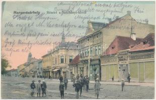 1907 Marosvásárhely, Targu Mures; Széchenyi tér, Révész Béla, Pap Oszkár, Both Sándor, Bányai Sándor, Szentgyörgyi, B. Kandel Mór üzlete. Hirsch Mór kiadása / square, shops (EK)