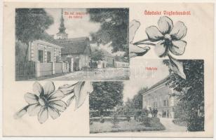 1910 Vágfarkasd, Farkasd, Forcas, Vlkad nad Váhom, Vlcany; Református templom és iskola, plébánia / Calvinist church and school, parish. Floral