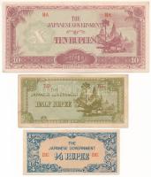 Mianmar / Japán megszállás DN (1942-1944) 1/4R-10R (3xklf) T:XF,VF Myanmar / Japanese Occupation ND (1942-1944) 1/4 Rupee - 10 Rupees (3xdiff) C:XF,VF