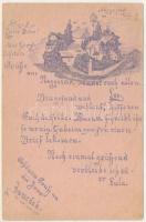 1918 Nagysink, Gross-Schenk, Cincul Mare, Cincu; Rajz tábori postai levelezőlapon Lev Jüttnertől / Feldpostkarte / WWI K.u.k. military drawing on field post (EB)