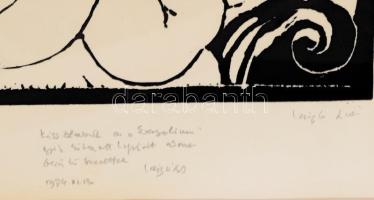 László Gyula (1910-1998): Kihagytam (női akt). Fametszet, papír. Jelzett. László Gyula autográf aján...