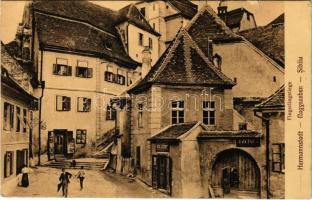 Nagyszeben, Hermannstadt, Sibiu; Fingerlingstiege, J. Reiner és Weis József üzlete. G.A. Seraphin, Jos. Drotleff / lépcső / staircase, shops